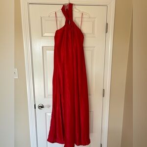 Red boutique halter maxi dress.